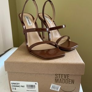 Steve Madden Gracy heel sandals in patent cognac